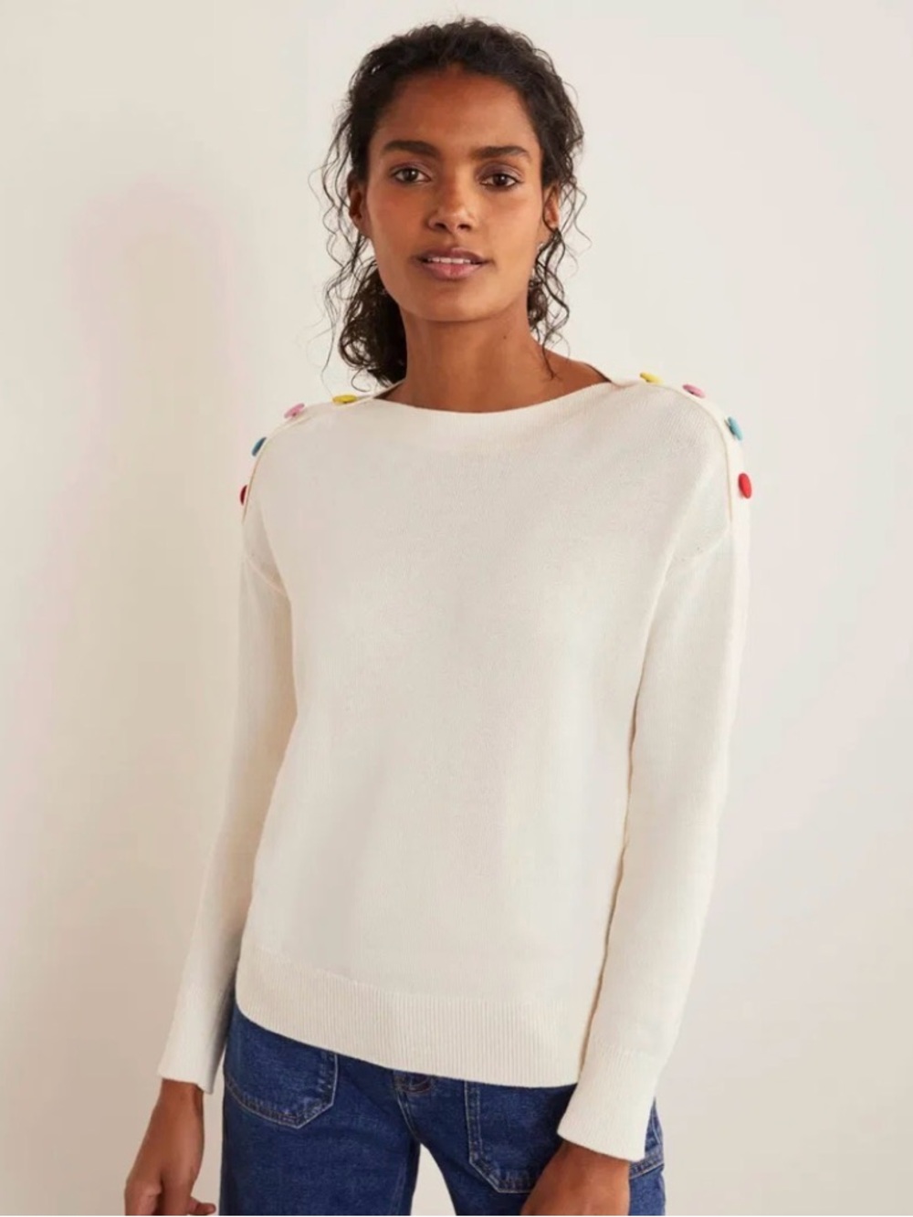 Boden Allendale Colorful Button Boat Neck Pullover Sweater 16/18